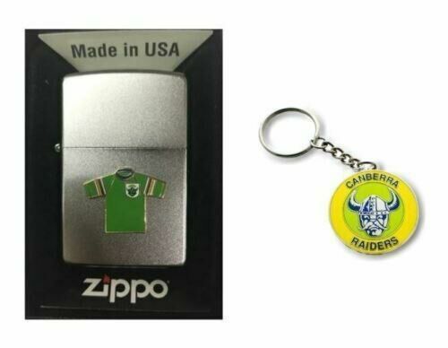 Set 2 Canberra Raiders NRL Team Jersey Refillable Zippo + Heritage Logo Key Ring