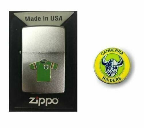 Set 2 Canberra Raiders NRL Team Jersey Refillable Zippo + Heritage Logo Pin