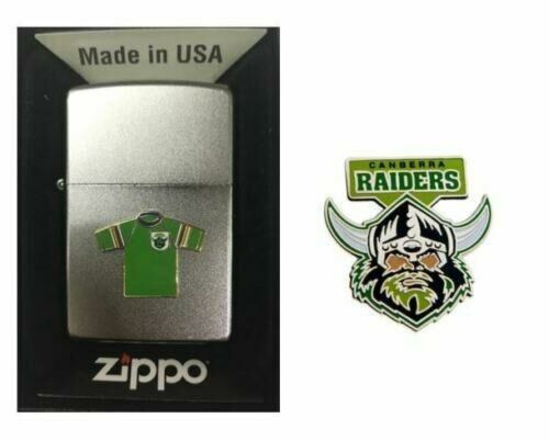 Set 2 Canberra Raiders NRL Team Jersey Refillable Zippo + Team Logo Pin