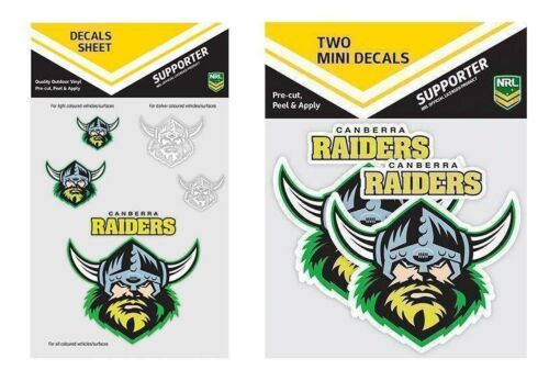 Set Of 2 Canberra Raiders NRL Logo Pack Of 5 Decal Stickers Sheet iTag & Pack Of 2 Mini Decals Stickers itag