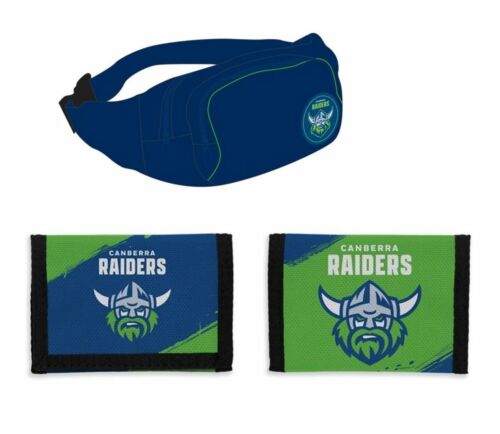 Set of 2 Canberra Raiders NRL Team Logo Waist Bag Bumbag & Nylon Velcro Sports Wallet