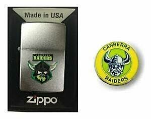 Set 2 Canberra Raiders NRL Team Logo Refillable Zippo + Heritage Logo Pin