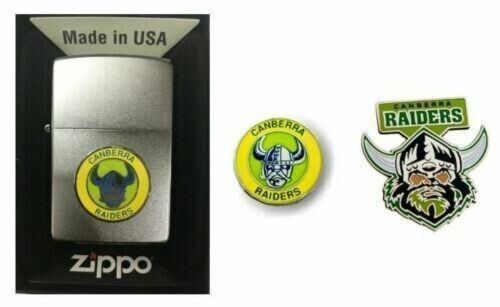 Set 3 Canberra Raiders NRL Heritage Logo Zippo + Heritage & Team Logo Pins
