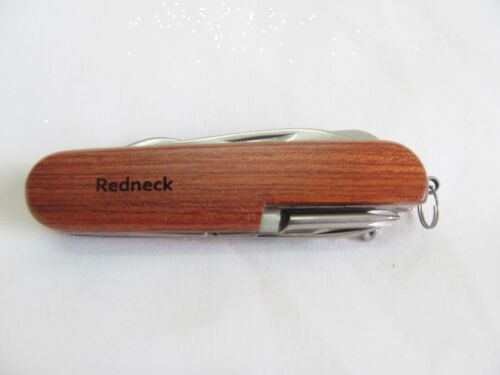 Redneck  Name Personalised Wooden Pocket Knife Multi Tool With 10 Tools / Accessories