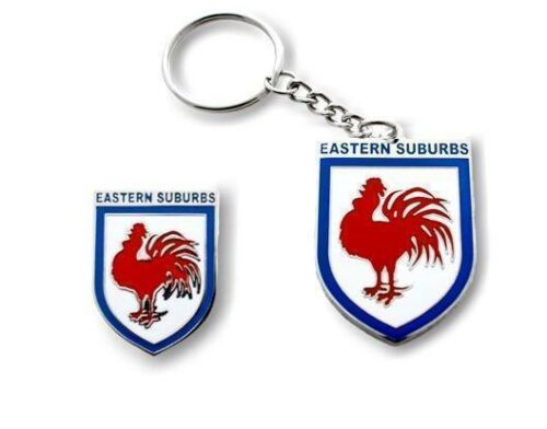Set of 2 Sydney Roosters NRL Team Heritage Logo Collectable Lapel Hat Tie Pin Badge & Heritage Key Ring Keyring