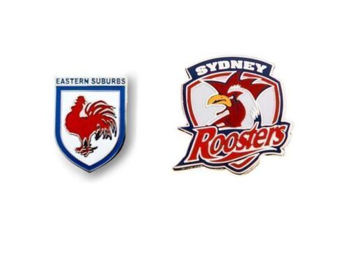 Set of 2 Sydney Roosters NRL Team Heritage Logo Collectable Lapel Hat Tie Pin Badge + Team Logo Pin Badge