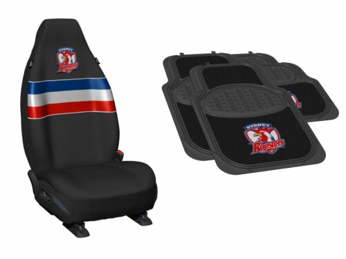 Set of 2 Sydney Roosters NRL Car Seat Covers & 4 Floor Mats