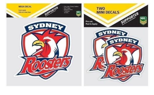 Set Of 2 Sydney Roosters NRL Logo Mega Spot Sticker & Pack Of 2 Mini Decals Stickers itag