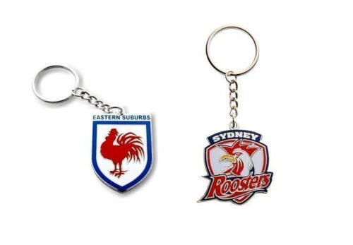 Set of 2 Sydney Roosters NRL Team Heritage Logo Key Ring Keyring Chain + Team Logo Key Ring Keyring