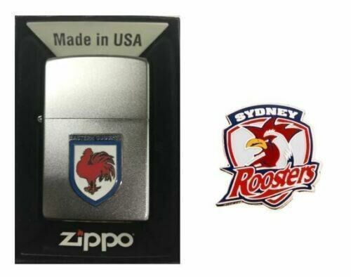 Set 2 Sydney Roosters NRL Heritage Logo Refillable Zippo + Team Logo Pin