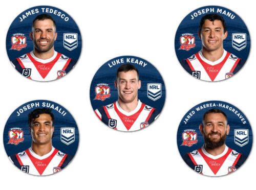 Sydney Roosters NRL Team Player Image Bar Pin Button Badges x5 Tedesco Manu Keary Suaalii Waerea-Hargreaves