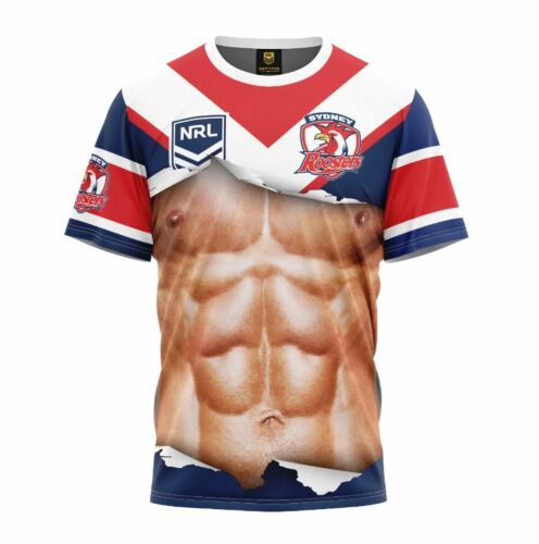 Sydney Roosters NRL Team Logo 'Ripped' Six Pack Muscles Tee Shirt T-Shirt