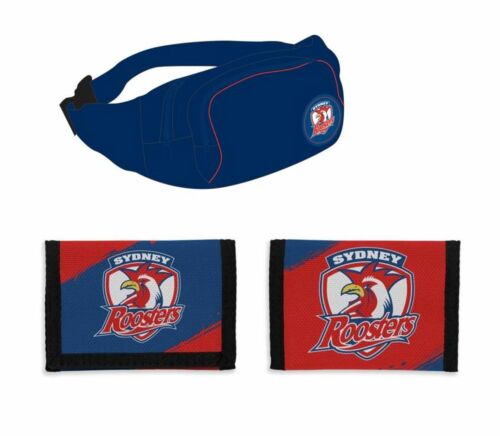 Set of 2 Sydney Roosters NRL Team Logo Waist Bag Bumbag & Nylon Velcro Sports Wallet