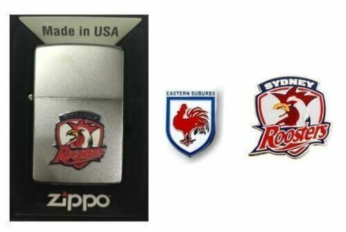 Set 3 Sydney Roosters NRL Team Logo Zippo + Heritage Logo & Team Logo Pins