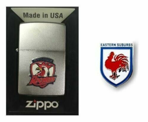 Set 2 Sydney Roosters NRL Team Logo Refillable Zippo + Heritage Logo Pin