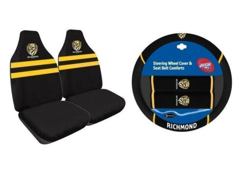 Set Of 2 Richmond Tigers AFL Car Seat Covers & Steering Wheel 