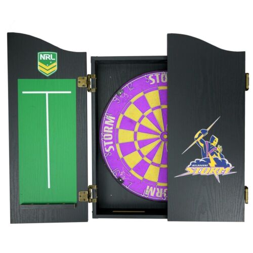 Melbourne Storm NRL Bristle Dartboard and Wooden Cabinet Dart Board 