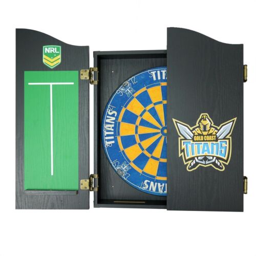 Gold Coast Titans NRL Bristle Dartboard and Wooden Cabinet Dart Board 