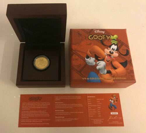 2014 Disney Goofy $25 1/4oz Gold Proof Coin COA #785 Niue Tender New Zealand NZ Mint 