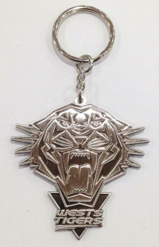 Wests Tigers NRL Silver Metal Team Logo Key Ring Keyring Chain 