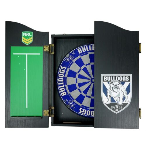 Canterbury Bulldogs NRL Bristle Dartboard and Wooden Cabinet Dart Board 