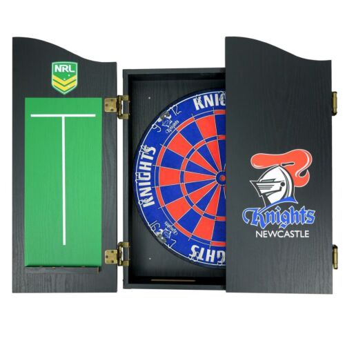 Newcastle Knights NRL Bristle Dartboard and Wooden Cabinet Dart Board 