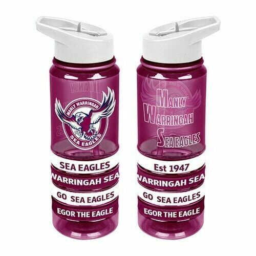 Manly Sea Eagles NRL Large Team Logo Tritan Plastic Drink Bottle With 4 Wrist Bands In Team Colours