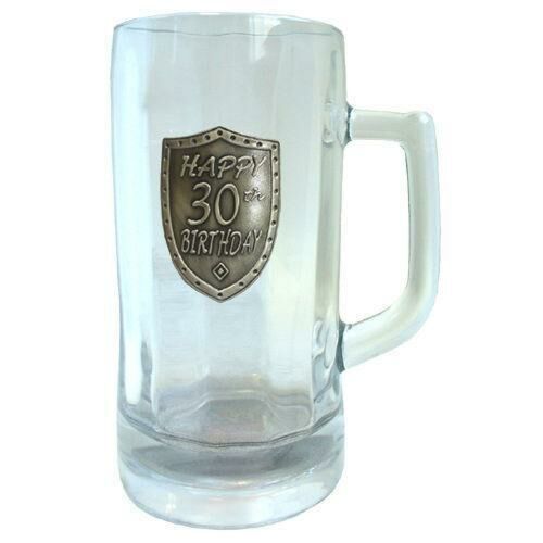 30th Birthday 600ml Glass Stein Beer Mug Shield Badge In Box Thirtieth 