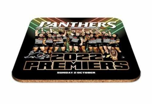 Penrith Panthers 2022 NRL Premiers Back To Back Team Image 9cm x 9cm Single Cork Back Coaster