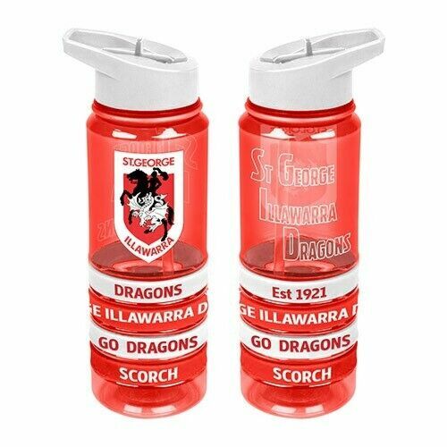 St George Dragons NRL Large Team Logo Tritan Plastic Drink Bottle With 4 Wrist Bands In Team Colours