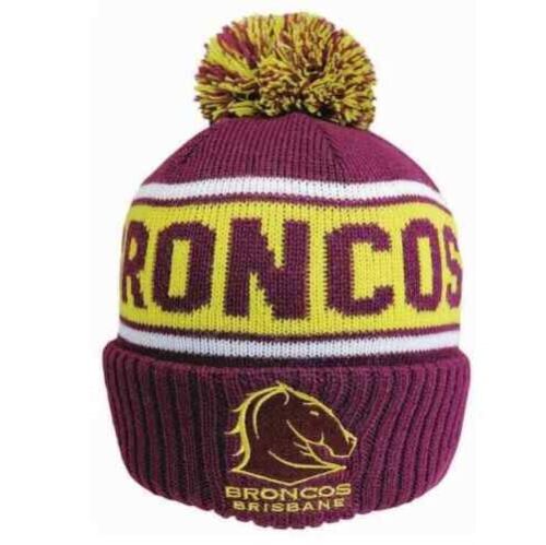 Brisbane Broncos NRL Team Striker Acrylic Beanie Hat With Pom Pom