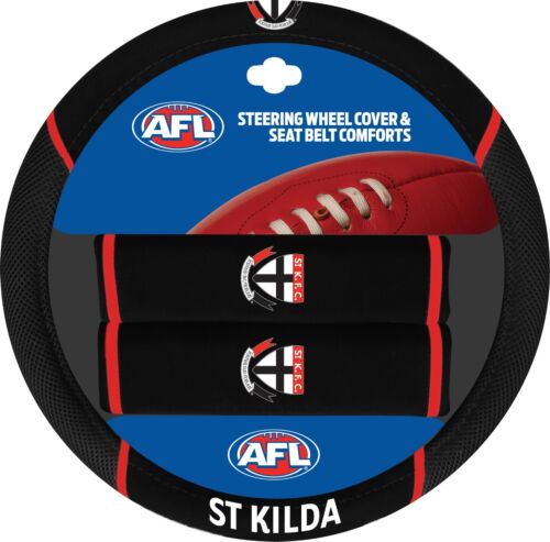 St Kilda Saints AFL Team Logo 39cm Diameter Flexible Steering Wheel & 2 Seat Belt Covers