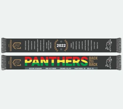 Penrith Panthers 2022 NRL Premiers Back to Back Acrylic Scarf Featuring Winning Team Information