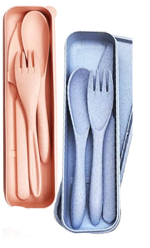 Good Wheat Cutlery Set Fork Knife Spoon Protective Case Assorted Colours