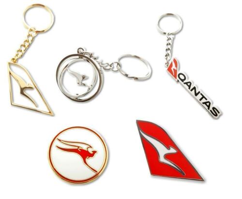 Collection Of 5 Qantas Pin & Keyring Pack Round Retro Tail Pin + Tail Fin Logo Pin + Qantas Logo Keyring + Qantas Gold Keyring + Qantas Spinning Silver Keyring  