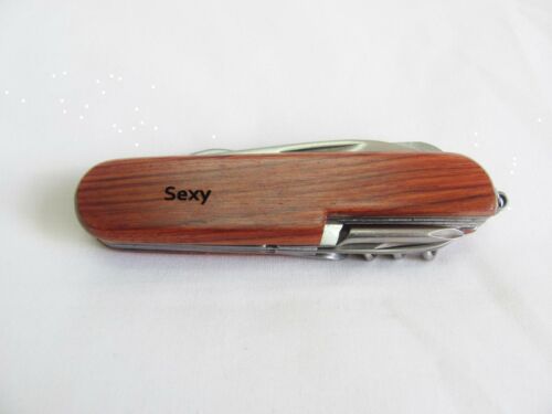 Sexy  Name Personalised Wooden Pocket Knife Multi Tool With 10 Tools / Accessories