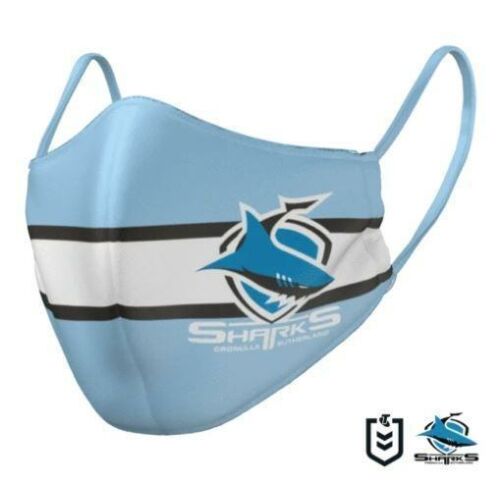 Cronulla Sharks NRL Adults Size Triple Layer Reversible Face Mask With Nose Wire