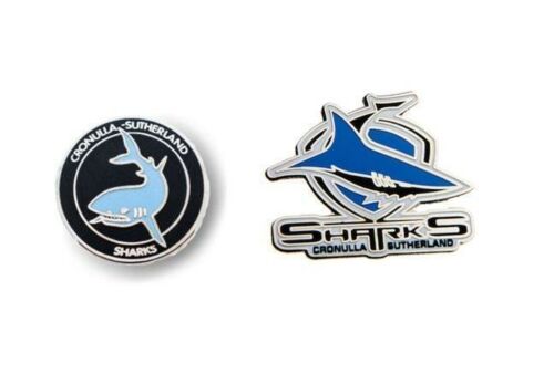 Set of 2 Cronulla Sharks NRL Team Heritage Logo Collectable Lapel Hat Tie Pin Badge + Team Logo Pin Badge