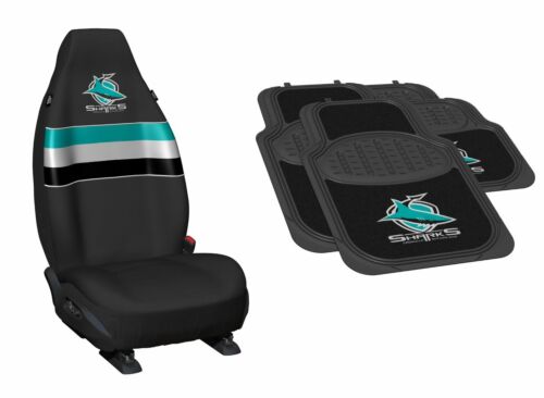 Set of 2 Cronulla Sharks NRL Car Seat Covers & 4 Floor Mats