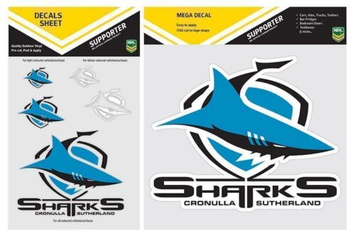 Set Of 2 Cronulla Sharks NRL Logo Mega Spot Sticker & Pack Of 5 Decal Stickers Sheet iTag