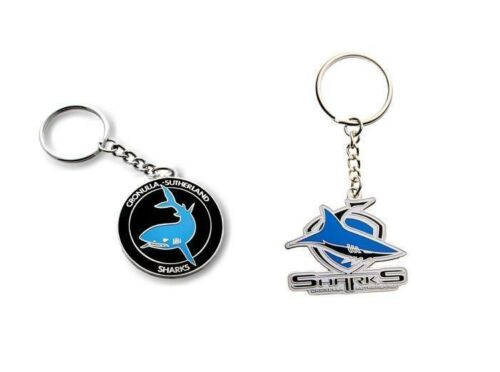 Set of 2 Cronulla Sharks NRL Team Heritage Logo Key Ring Keyring Chain + Team Logo Key Ring Keyring