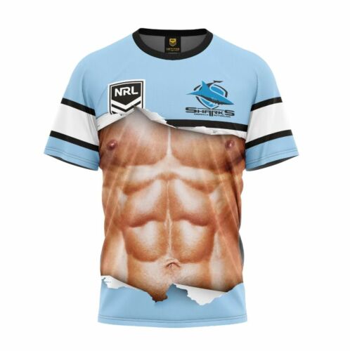 Cronulla Sharks NRL Team Logo 'Ripped' Six Pack Muscles Tee Shirt T-Shirt