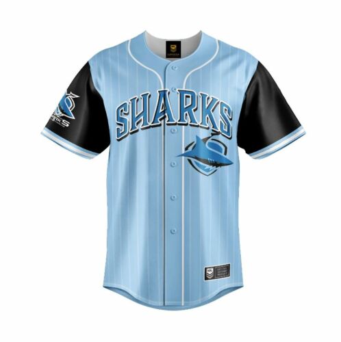 Cronulla Sharks NRL Team Logo 'Slugger' Short Sleeve Button Up Baseball Shirt