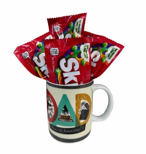 Dad You're Amazing AKA Mr Fix It, Taxi Man, Cash Machine Ceramic Coffee Mug + 4 x Skittles Original 61.5g Bag