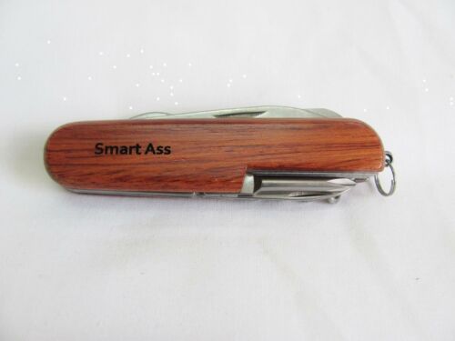 Smart Ass  Name Personalised Wooden Pocket Knife Multi Tool With 10 Tools / Accessories