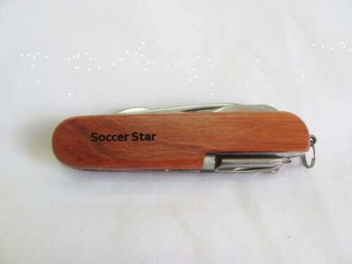 Soccer Star  Name Personalised Wooden Pocket Knife Multi Tool With 10 Tools / Accessories
