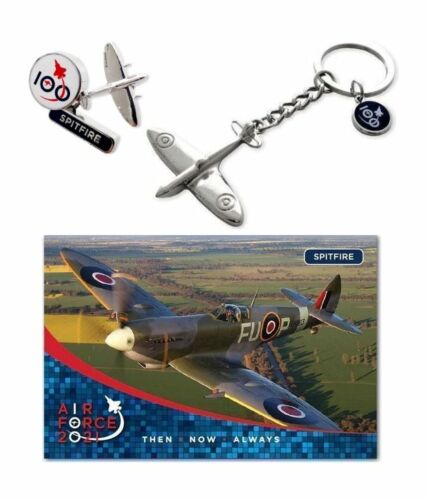 Air Force 100 2021 Centenary Set Of 3 Spitfire Plane Pin + Keyring Key Ring + Fridge Magnet RAAF Royal Australian Air Force