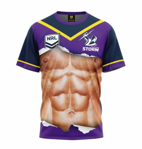 Melbourne Storm NRL Team Logo 'Ripped' Six Pack Muscles Tee Shirt T-Shirt