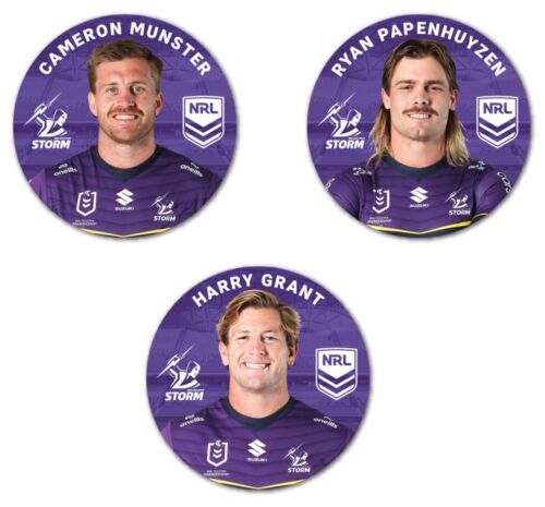 Melbourne Storm NRL Team Player Image Bar Pin Button Badges x3 Munster Papenhuyzen Grant