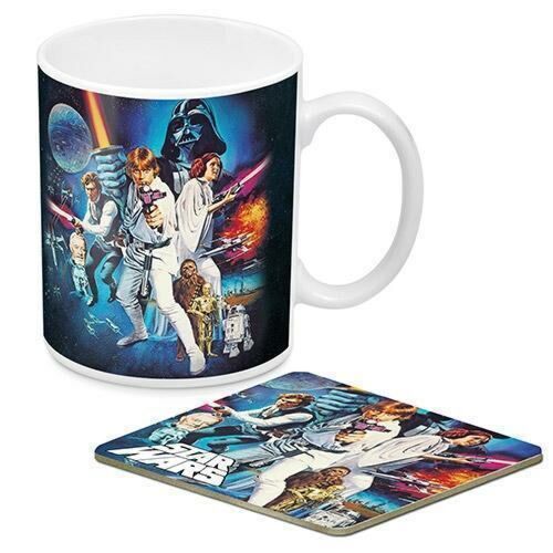 Star Wars Group Characters Ceramic 330ml Coffee Tea Mug Cup & Corked Back Coaster Set Gift Idea 